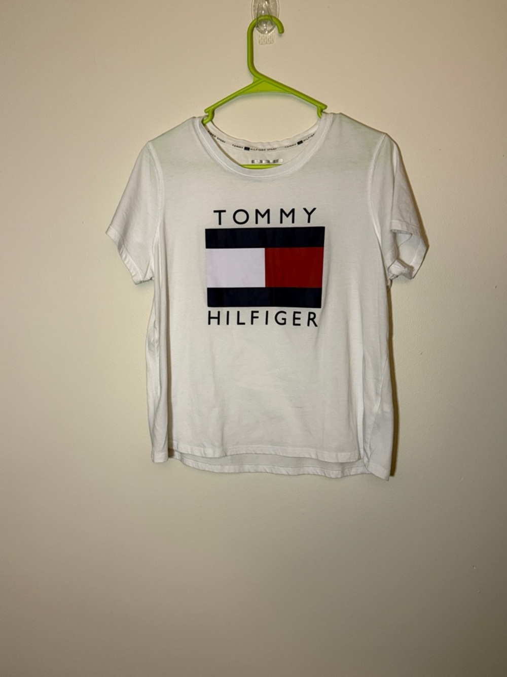 Tommy Hilfiger White Tee with Red & Navy Flag Logo